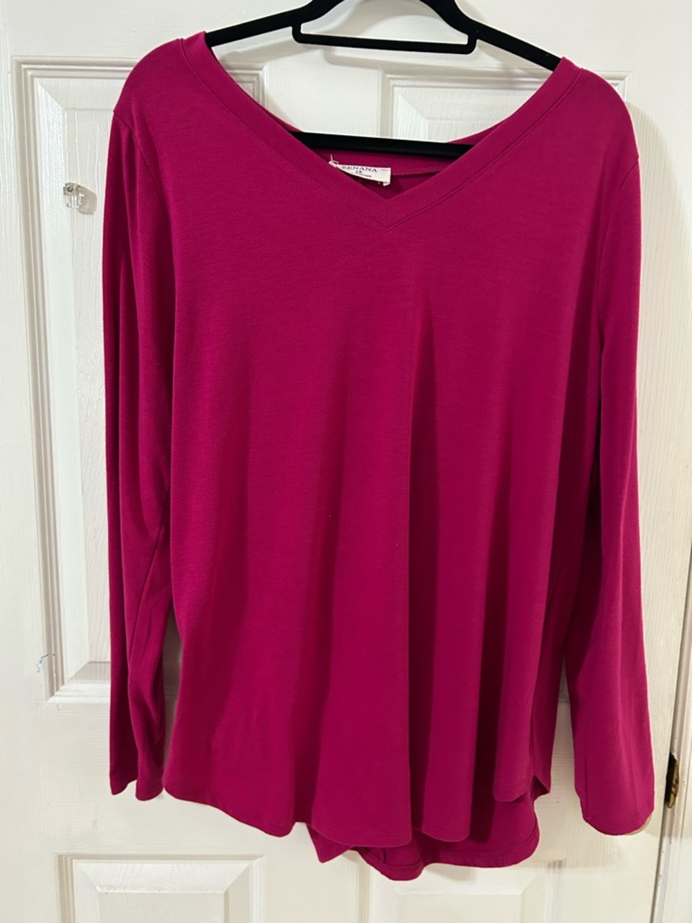 Zenana Outfitters Long Sleeve V-Neck Top - Fuchsia